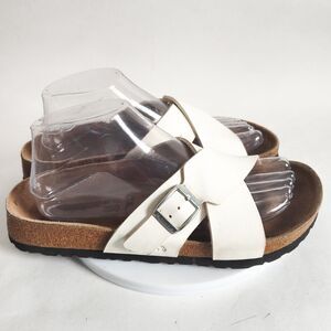Birkenstock Cream Sandals with Silver Buckle